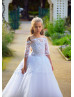 Elbow Sleeve Off Shoulder White Lace Tulle Flower Girl Dress